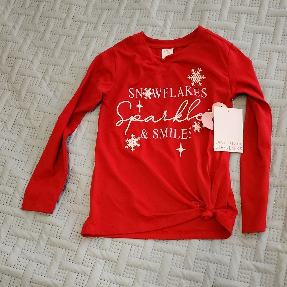 Love Red Long Sleeve Shirt with Snowflake and Sparkle Design